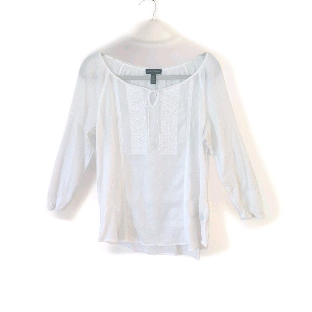 LRL Lauren Jeans Co. white 3/4 sleeve Cotton peasant blouse cottage fairy Sz M